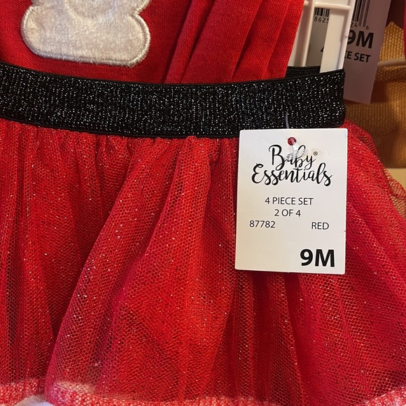 Baby Essentials Santa 4-Piece Bodysuit,tule,Leg Warmers & Headband Size 9 Months - Picture 16 of 17
